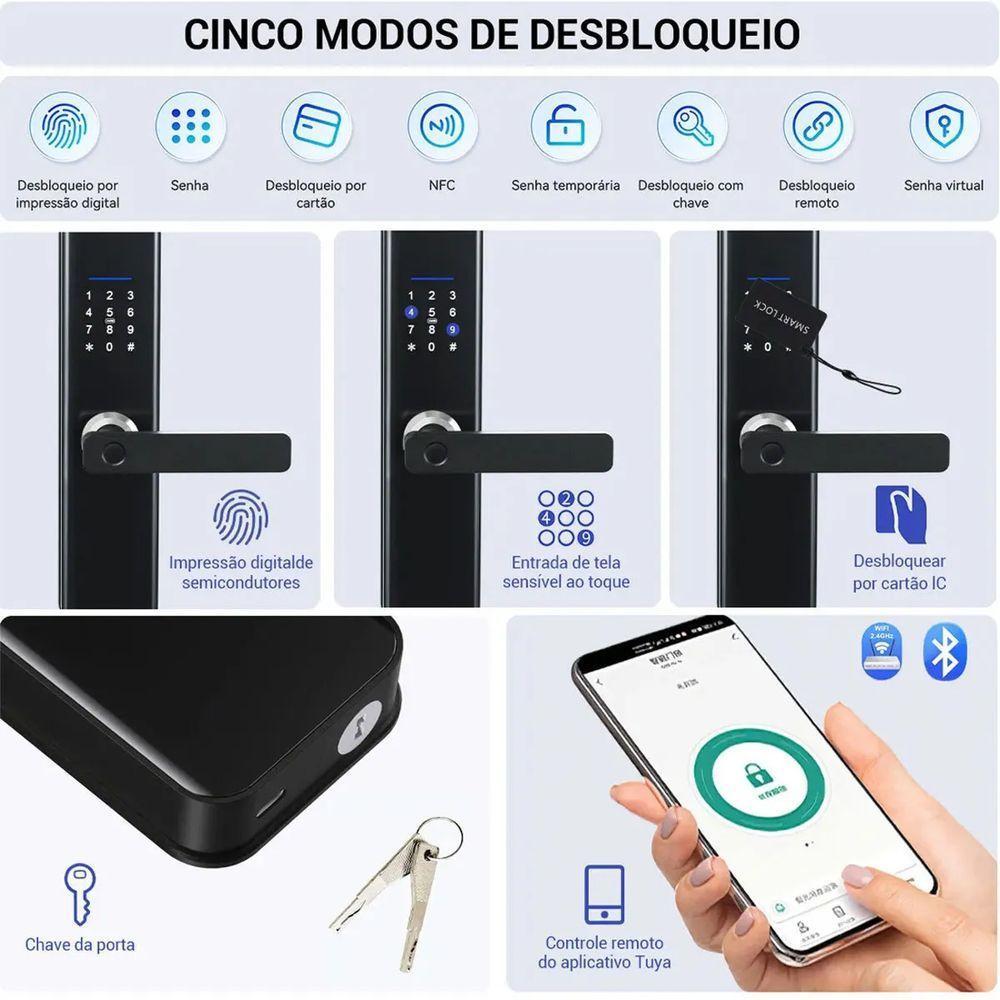 Fechadura Digital Eletronica Biometrica Wifi App Celular Portao Porta Senha Chave Cartao Rt Segurança Residencia Casa - 3