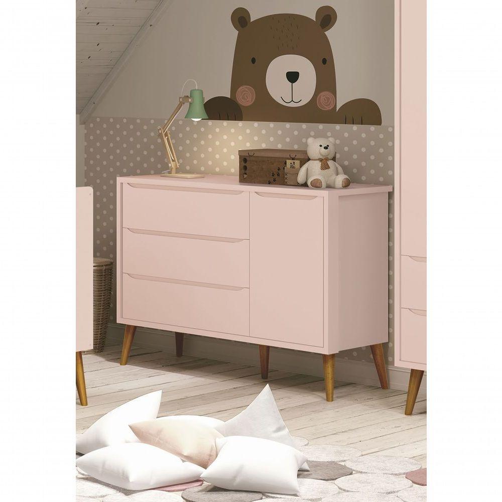 Cômoda Sapateira Théo New Rosa Fosco Com Natural - Reller - 2