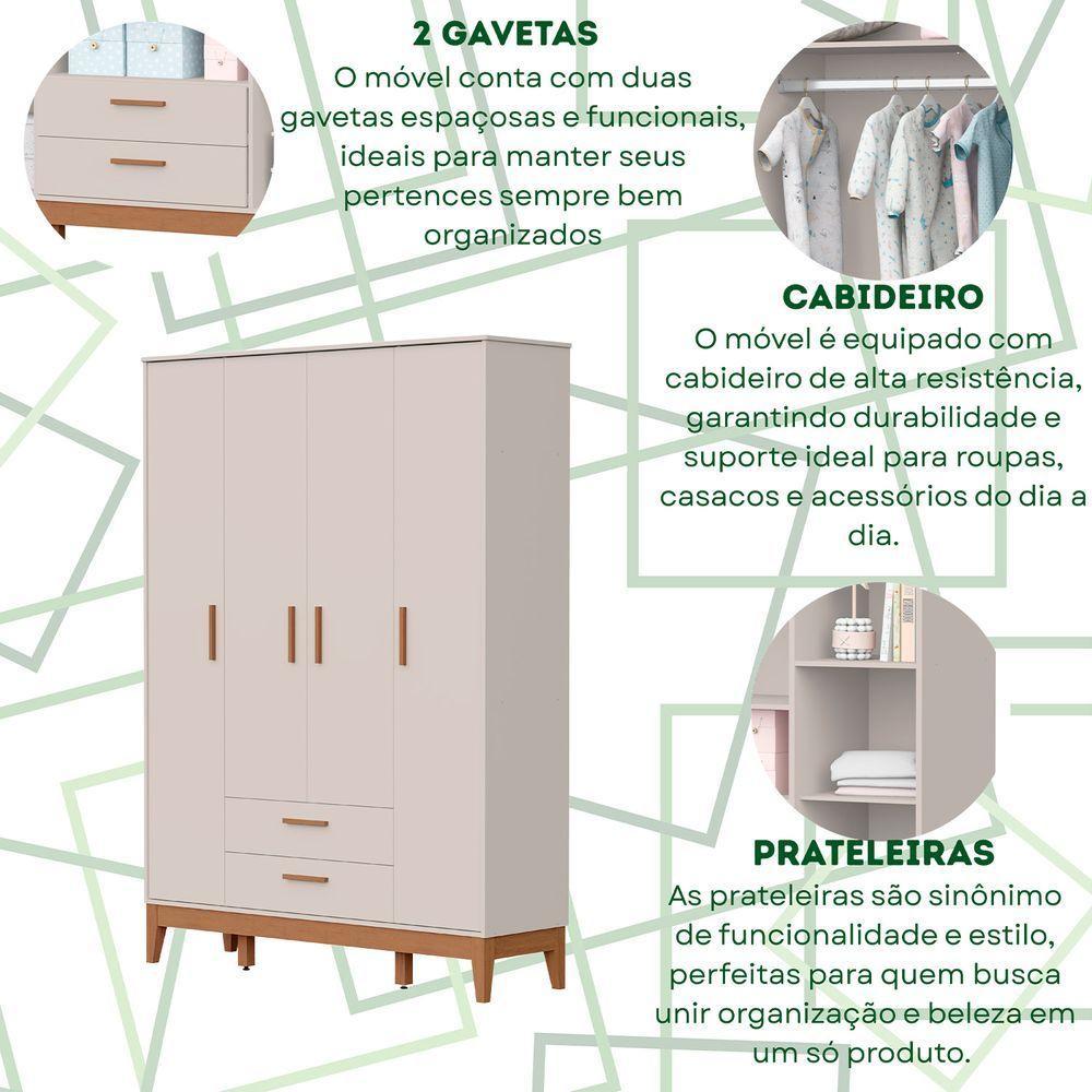 Roupeiro Flip 4 Portas 2 Gavetas Areia Fosco - 4