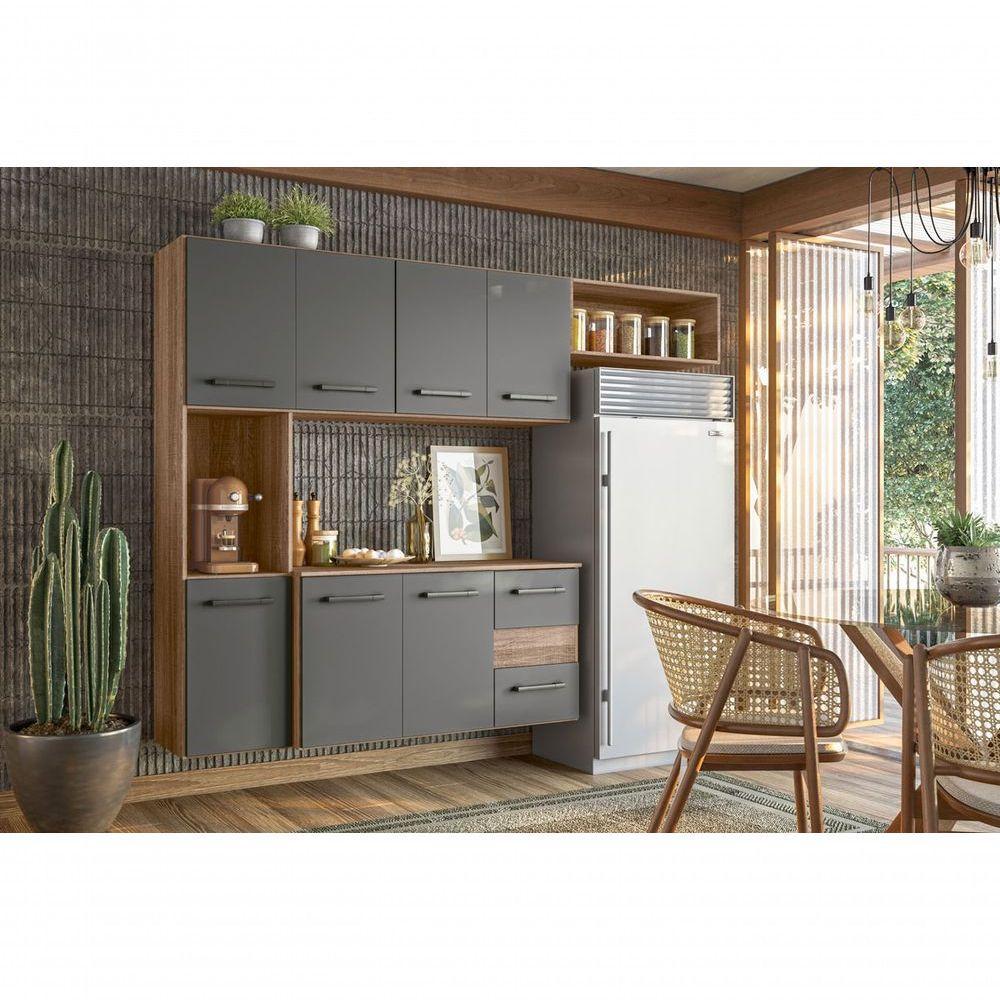 Cozinha Suspensa 07 Portas 02 Gavetas Carvalho Rústico Com Chumbo Juliete - Nicioli - 2