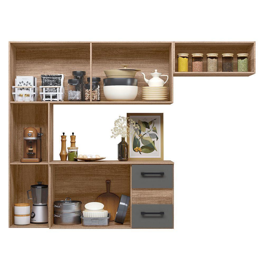 Cozinha Suspensa 07 Portas 02 Gavetas Carvalho Rústico Com Chumbo Juliete - Nicioli - 3