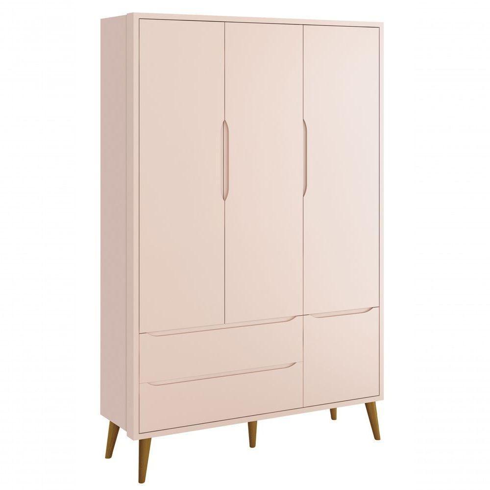 Guarda-roupa Retrô 3 Portas Théo New Rosa Fosco Com Madeira - Moveisaqui - 1