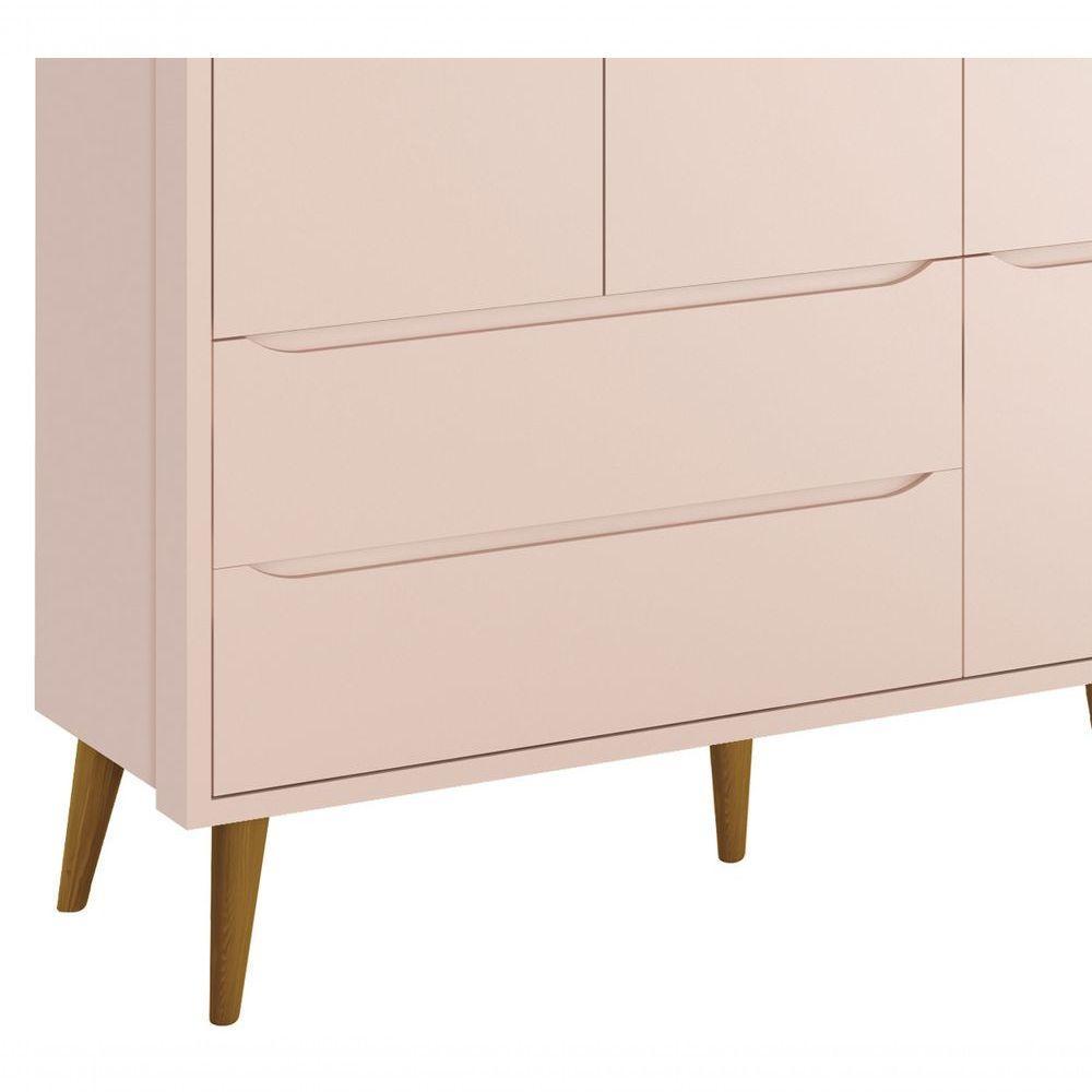 Guarda-roupa Retrô 3 Portas Théo New Rosa Fosco Com Madeira - Moveisaqui - 3