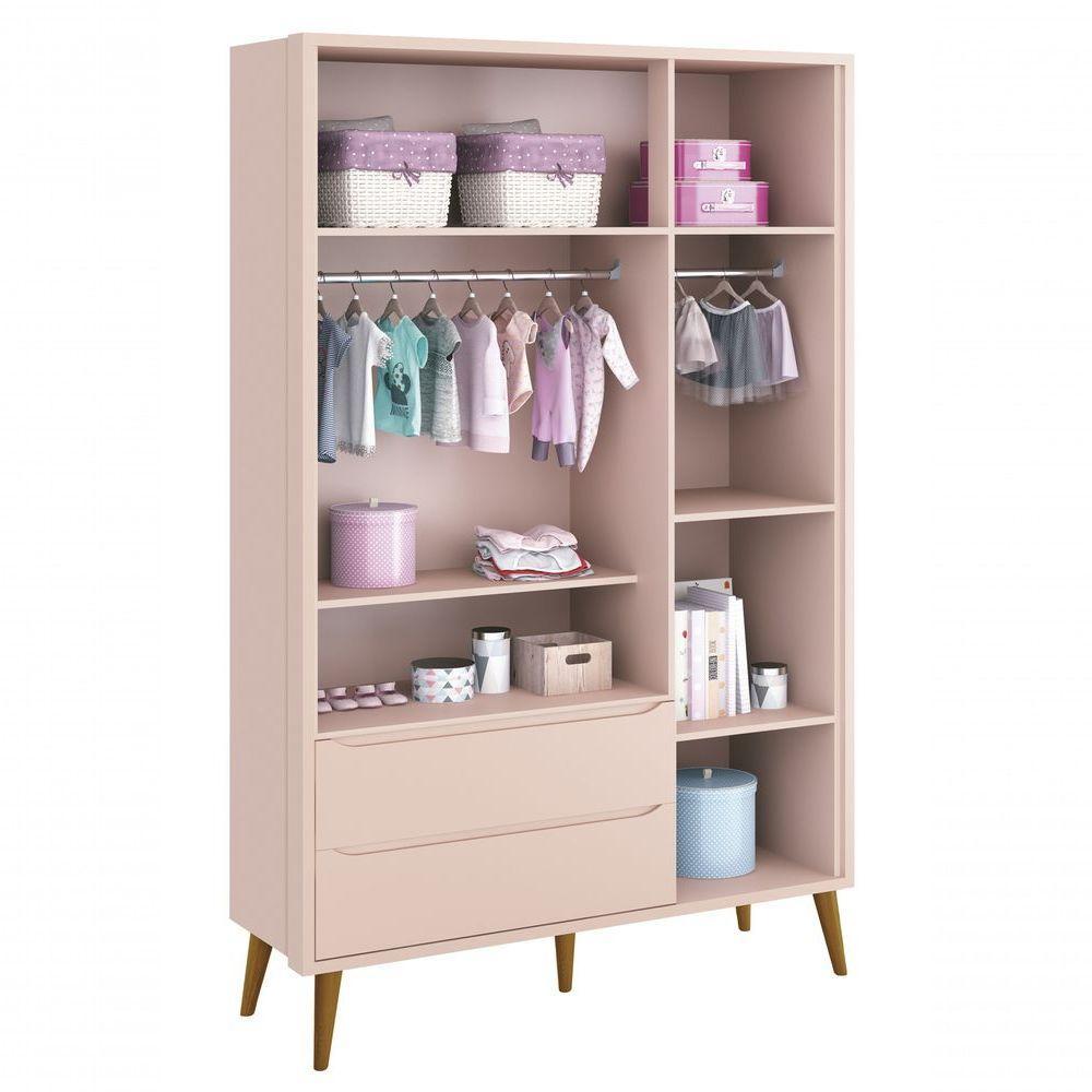 Guarda-roupa Retrô 3 Portas Théo New Rosa Fosco Com Madeira - Moveisaqui - 5