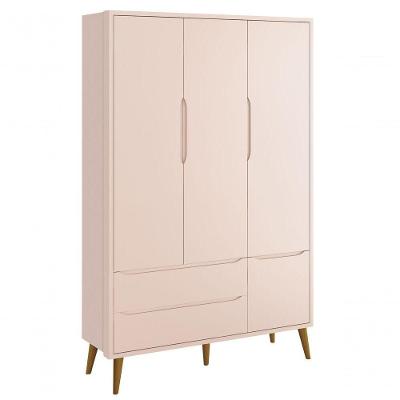 Guarda-roupa Retrô 3 Portas Théo New Rosa Fosco Com Madeira - Moveisaqui