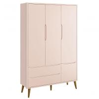 Guarda-roupa Retrô 3 Portas Théo New Rosa Fosco Com Madeira - Moveisaqui - 1