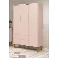 Guarda-roupa Retrô 3 Portas Théo New Rosa Fosco Com Madeira - Moveisaqui - 2