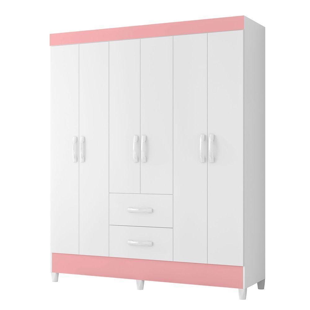 Guarda Roupa Mobi 6 Portas Biflex Branco Fosco Liso-rosa Matte - Albatroz Móveis - 2