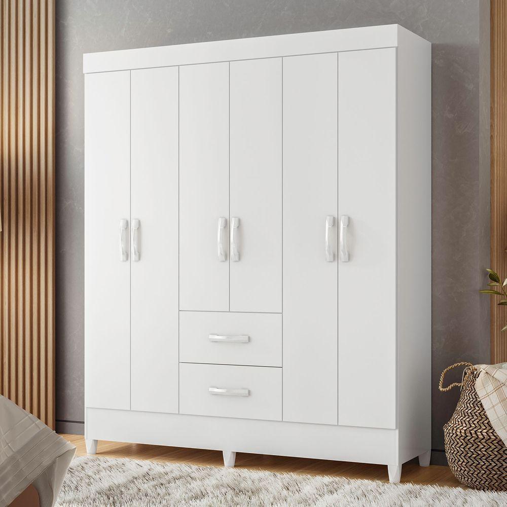 Guarda Roupa Mobi 6 Portas Biflex Branco Fosco Liso-rosa Matte - Albatroz Móveis - 3