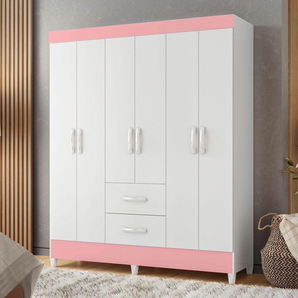 Guarda Roupa Mobi 6 Portas Biflex Branco Fosco Liso-rosa Matte - Albatroz Móveis - 4
