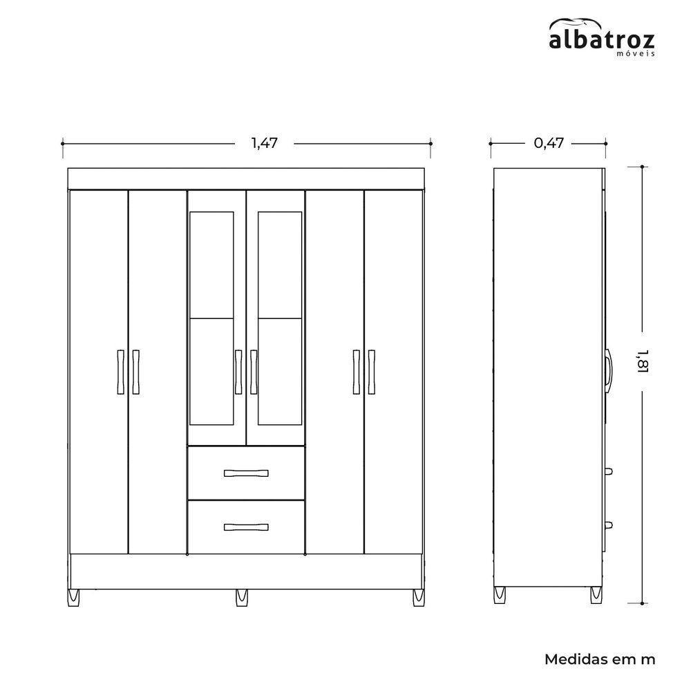 Guarda Roupa Mobi 6 Portas Biflex Branco Fosco Liso-rosa Matte - Albatroz Móveis - 7