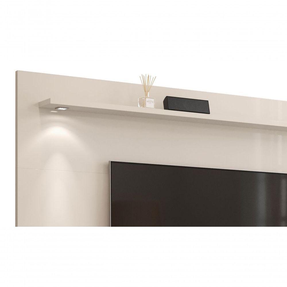 Rack Com Painel Aspen 2.2 Off White Com Madeiro Canela - Moveisaqui - 3