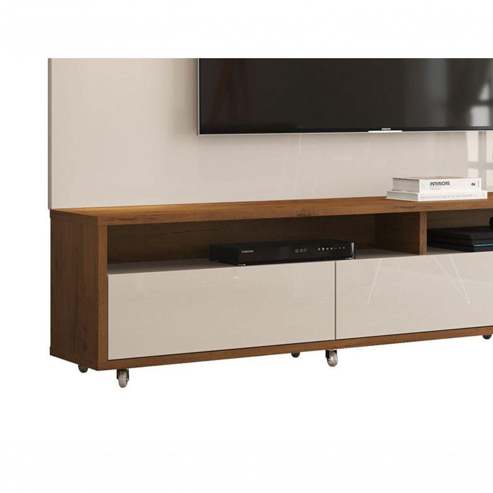 Rack Com Painel Aspen 2.2 Off White Com Madeiro Canela - Moveisaqui - 4