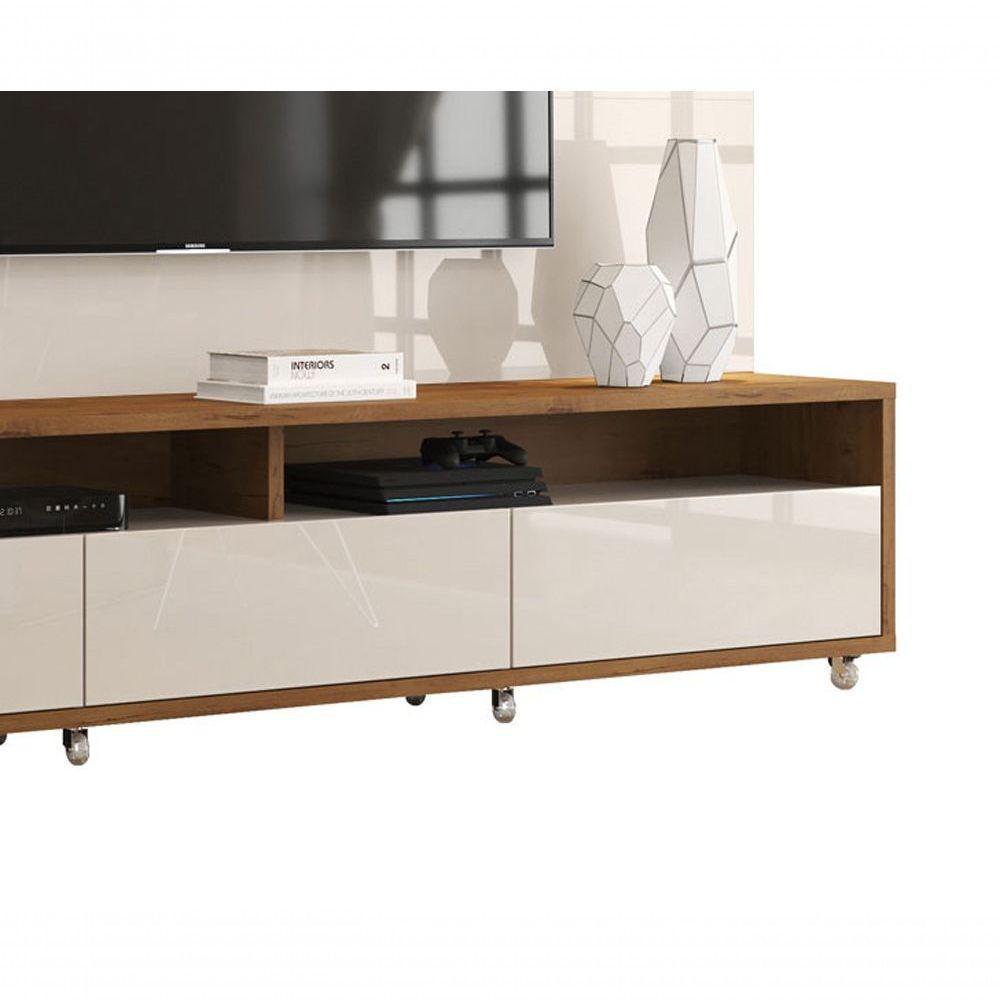 Rack Com Painel Aspen 2.2 Off White Com Madeiro Canela - Moveisaqui - 5