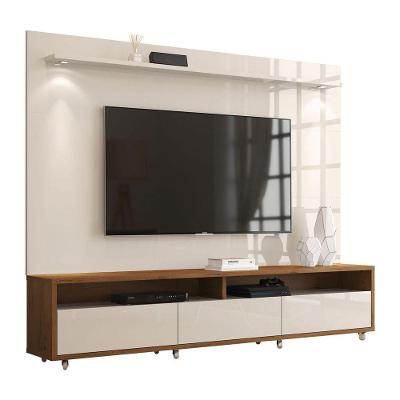 Rack Com Painel Aspen 2.2 Off White Com Madeiro Canela - Moveisaqui