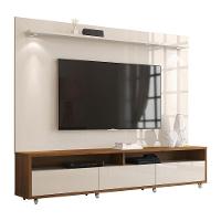 Rack Com Painel Aspen 2.2 Off White Com Madeiro Canela - Moveisaqui - 1