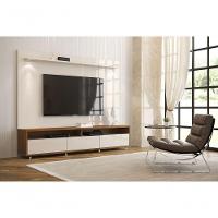 Rack Com Painel Aspen 2.2 Off White Com Madeiro Canela - Moveisaqui - 2