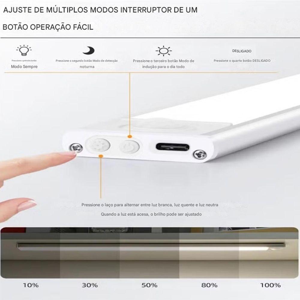 Luminaria Led 3 Tons Sensor Presença Movimento 3 Modos Usb Bateria Recarregavel Quarto Sala Cozinha Armario Iluminaçao - 5