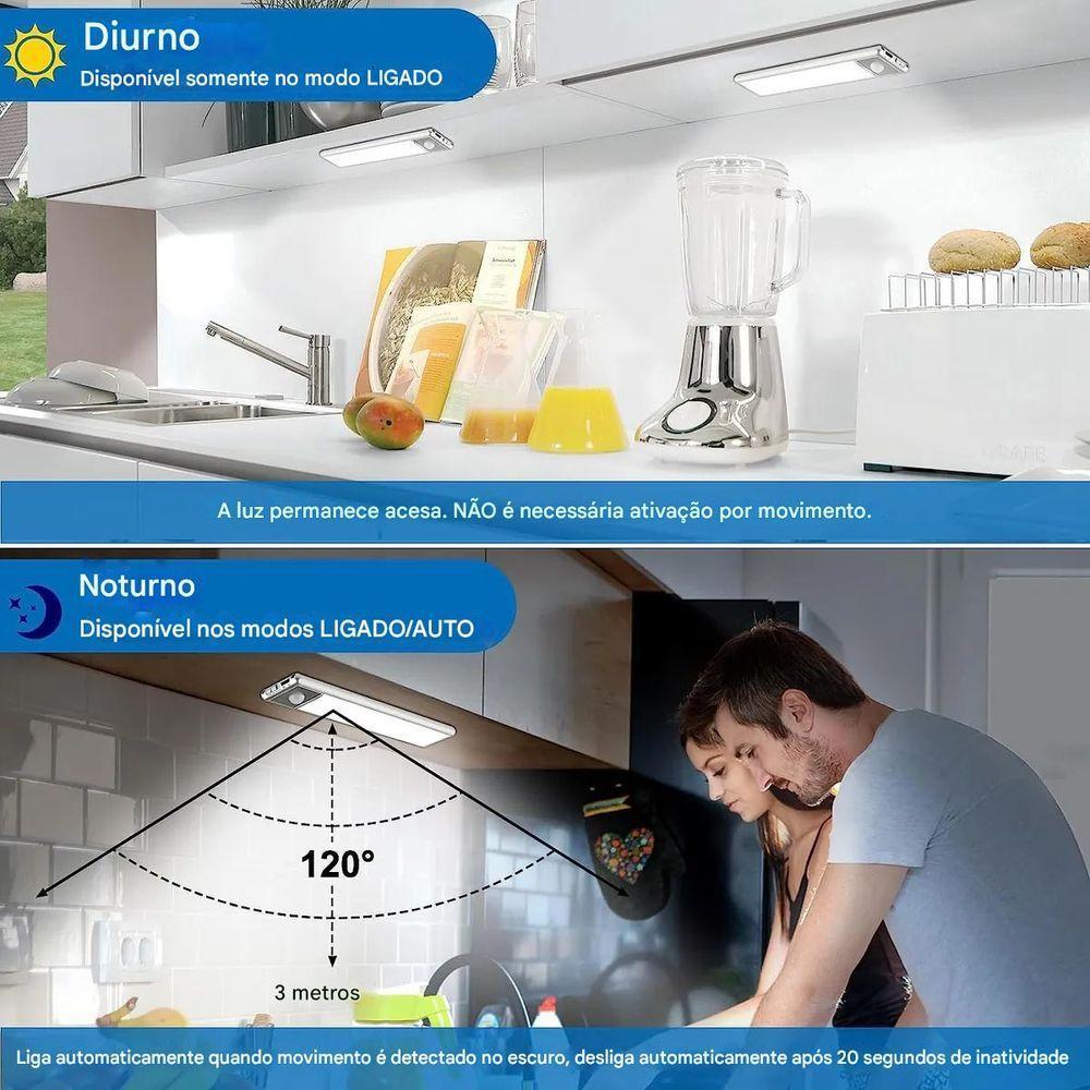 Luminaria Led 3 Tons Sensor Presença Movimento 3 Modos Usb Bateria Recarregavel Quarto Sala Cozinha Armario Iluminaçao - 10