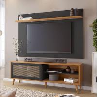 Rack Com Painel Arkansas Preto Com Freijó - Moveisaqui - 1