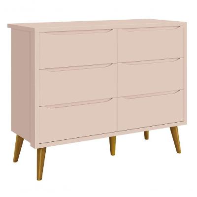 Cômoda 6 Gavetas Théo New Rosa Fosco Com Madeira - Moveisaqui