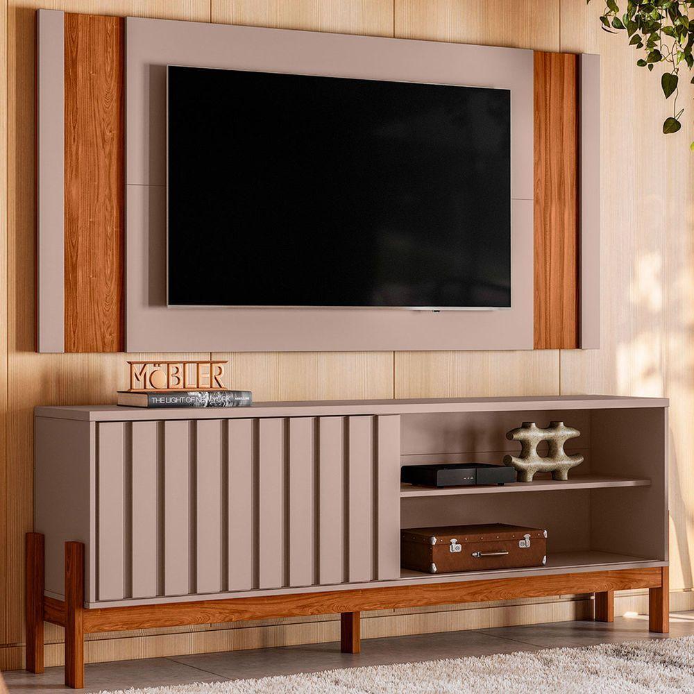 Bancada Rack New Aurora Sala Para Tv De 75 Polegadas Grigio Fosco Com Cinamomo Mel - 2