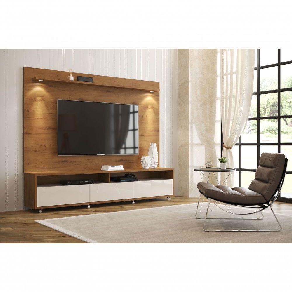 Rack Com Painel Aspen 1.8 Madeiro Canela Com Off White - Moveisaqui - 2