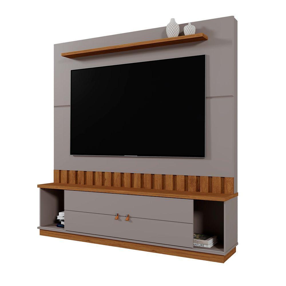 Home Rack Painel Sala Para Tv De 70 Polegadas Florianopolis Grigio Com Amendoa - 1