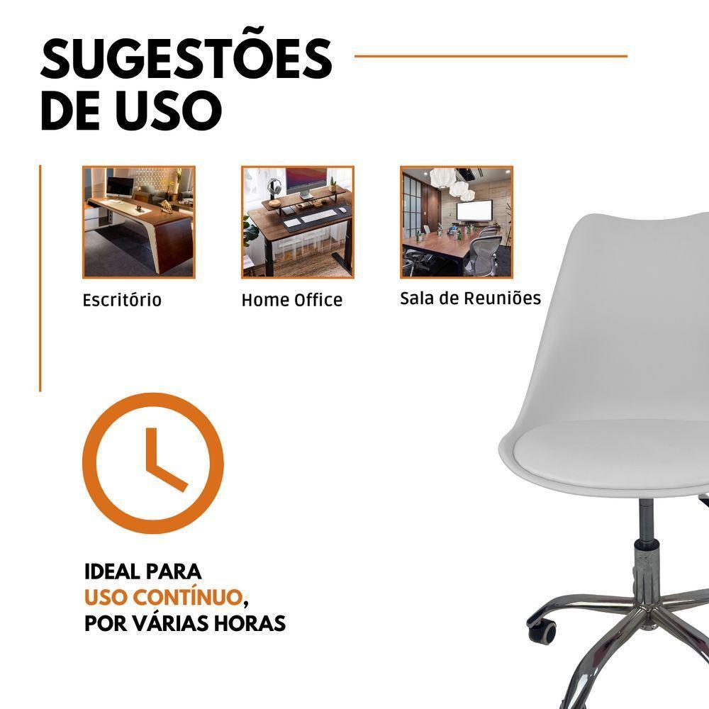 Kit 10 Cadeiras Office Base Cromada Com Rodizio Giratória Saarinen Branco - 3