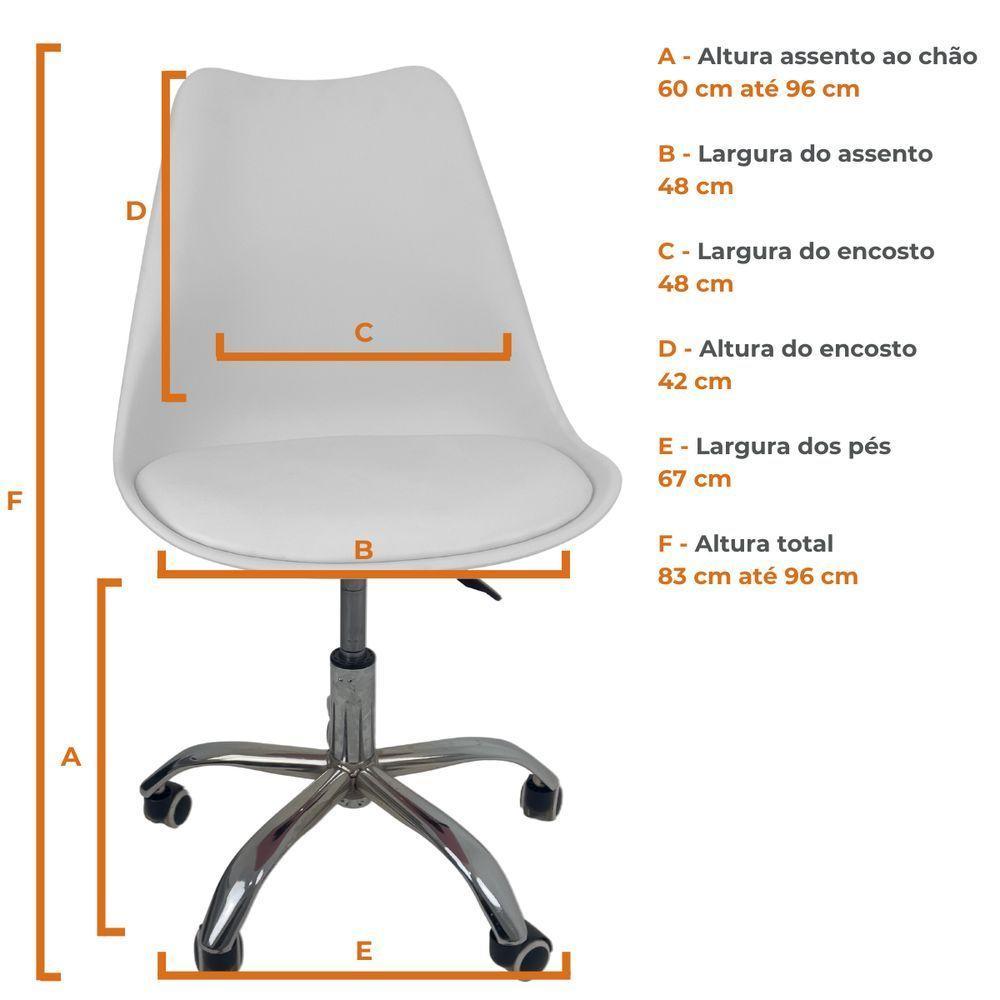 Kit 10 Cadeiras Office Base Cromada Com Rodizio Giratória Saarinen Branco - 6