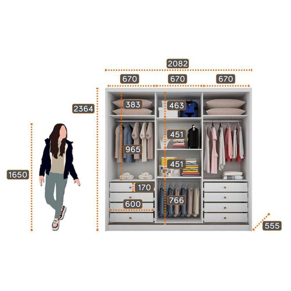 Guarda Roupa Casal Medelim 3 Portas 8 Gavetas Neve - Novo Horizonte - 2