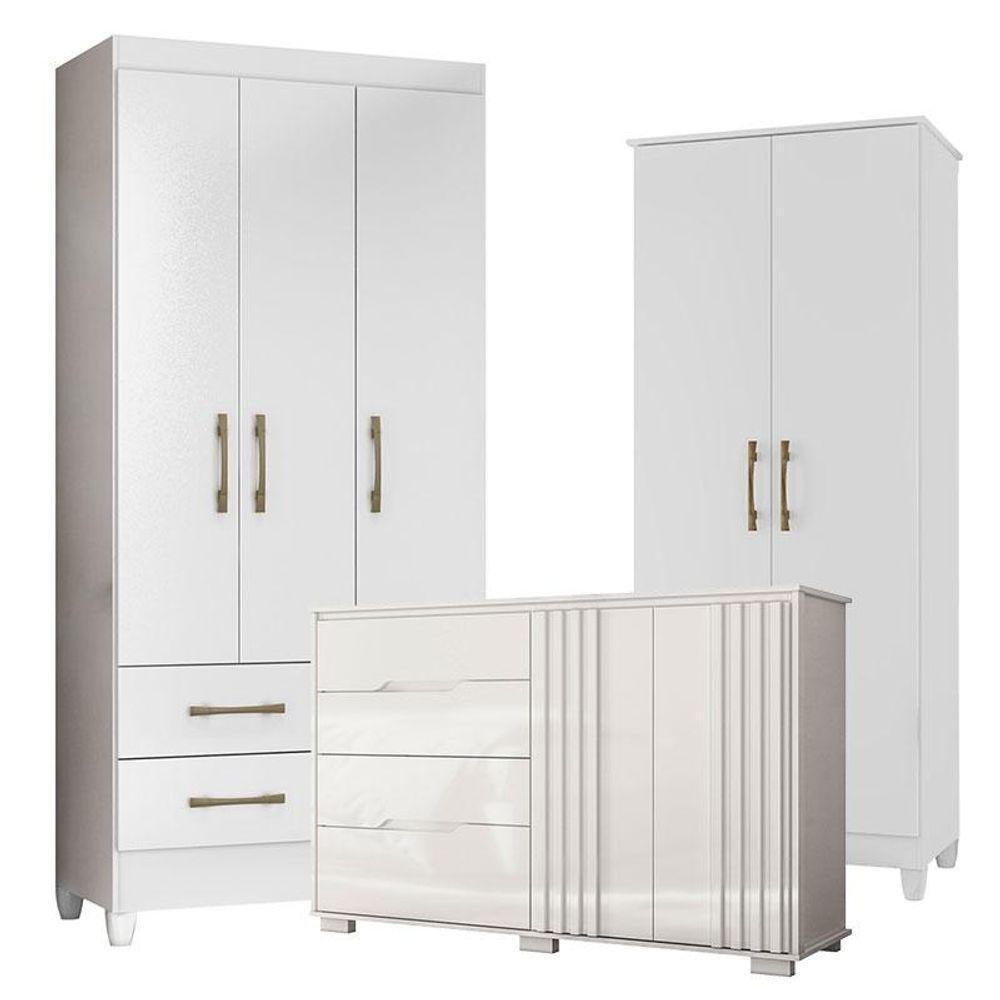 Guarda Roupa Infantil Lima Com Cômoda Texas E Armário Multiuso Jade Branco Brilho - Moval - 1