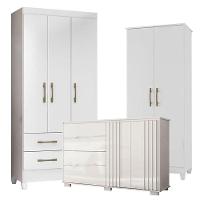 Guarda Roupa Infantil Lima Com Cômoda Texas E Armário Multiuso Jade Branco Brilho - Moval - 1