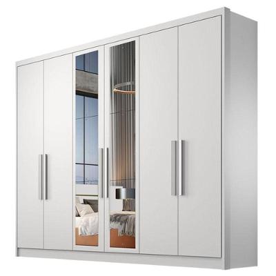 Guarda Roupa Casal Linea 6 Portas 8 Gavetas Neve Com Espelho - Novo Horizonte