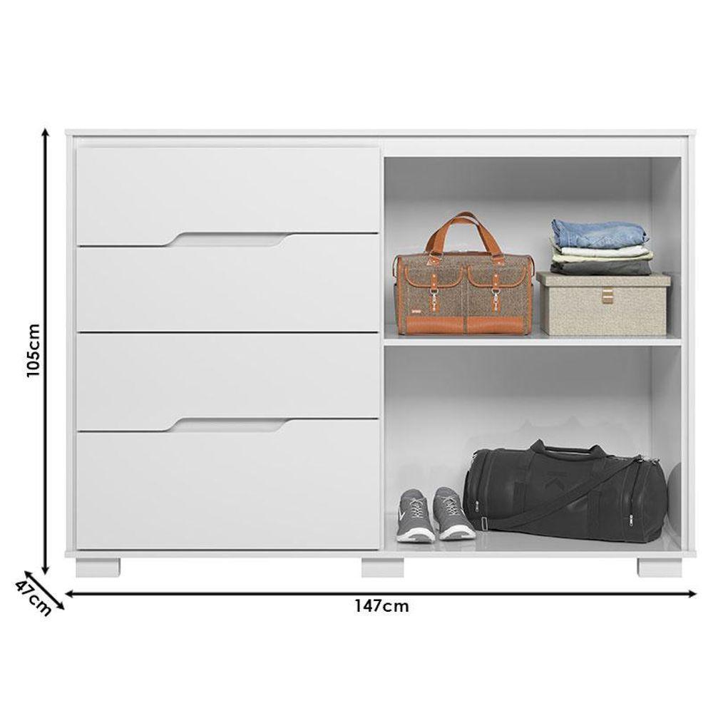 Guarda Roupa Casal Panamá Com Cômoda Texas E Armário Multiuso Jade Branco Brilho- Moval - 6