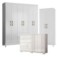Guarda Roupa Casal Panamá Com Cômoda Texas E Armário Multiuso Jade Branco Brilho- Moval - 1