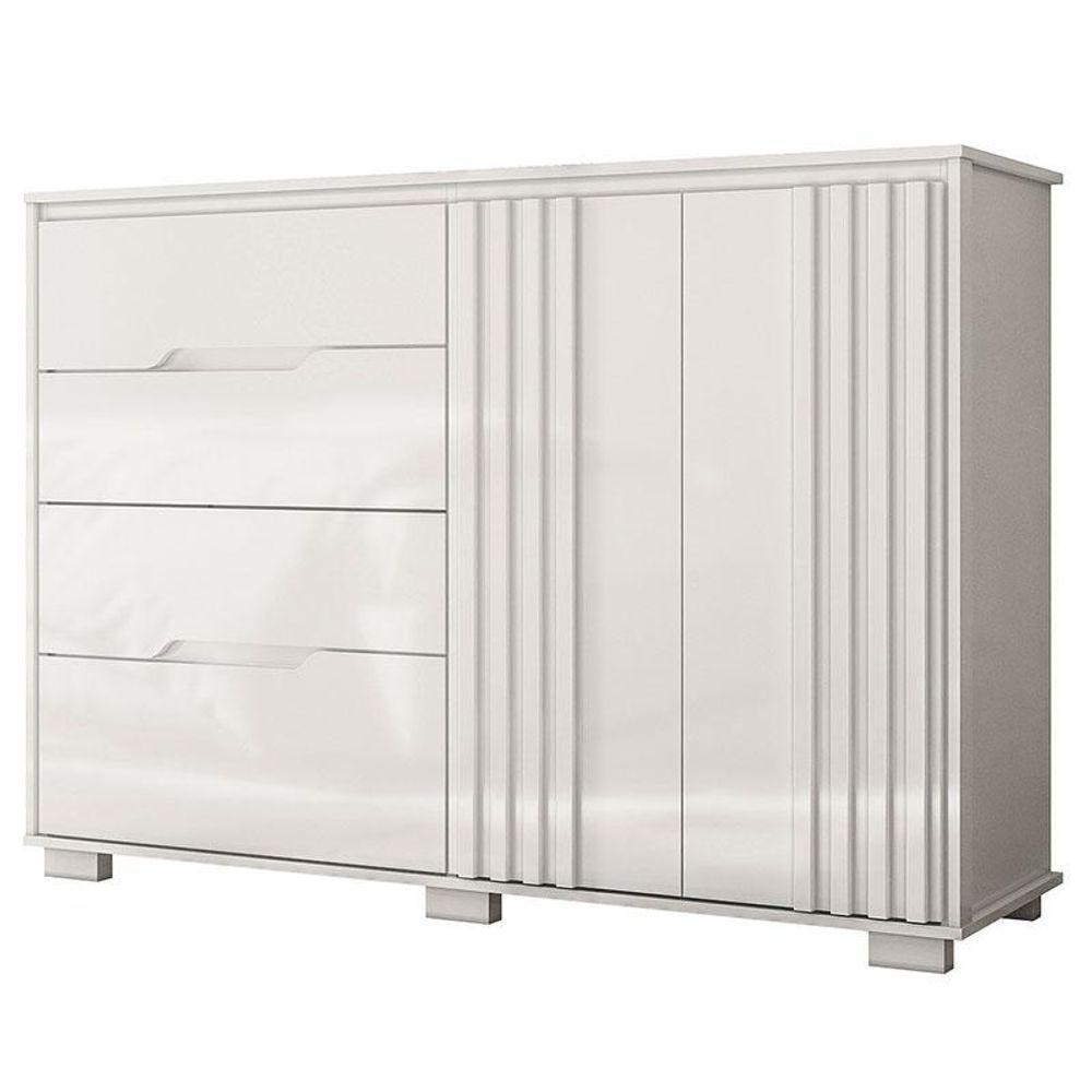 Guarda Roupa Com Espelho Infantil Madri Com Cômoda Texas E Armário Multiuso Jade Branco Brilho - Moval - 5