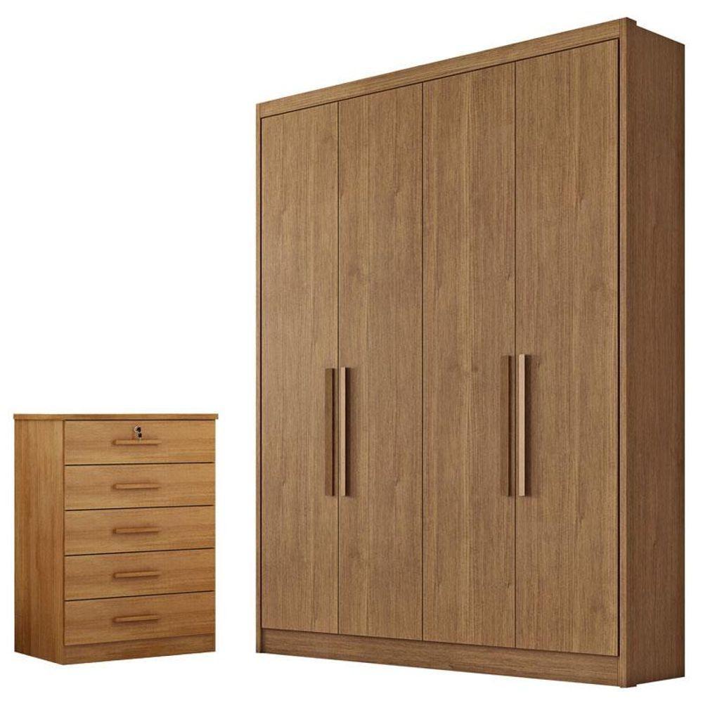 Guarda Roupa Solteiro Sevilha E Gaveteiro Suiça Com Chave Cumaru 23 - Novo Horizonte - 1