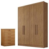 Guarda Roupa Solteiro Sevilha E Gaveteiro Suiça Com Chave Cumaru 23 - Novo Horizonte - 1