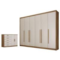 Guarda Roupa Casal Bragança E Cômoda Seul Cumaru 25 Fendi - Novo Horizonte - 1