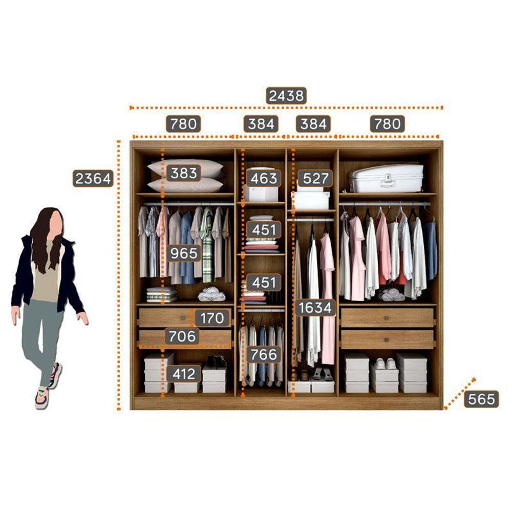 Guarda Roupa Casal Linea Com Espelho E Gaveteiro Suiça Cumaru 25 Fendi - Novo Horizonte - 3