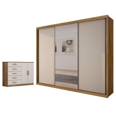 Guarda Roupa Casal Palazzo Com Espelho E Cômoda Seul Cumaru 25 Fendi - Novo Horizonte