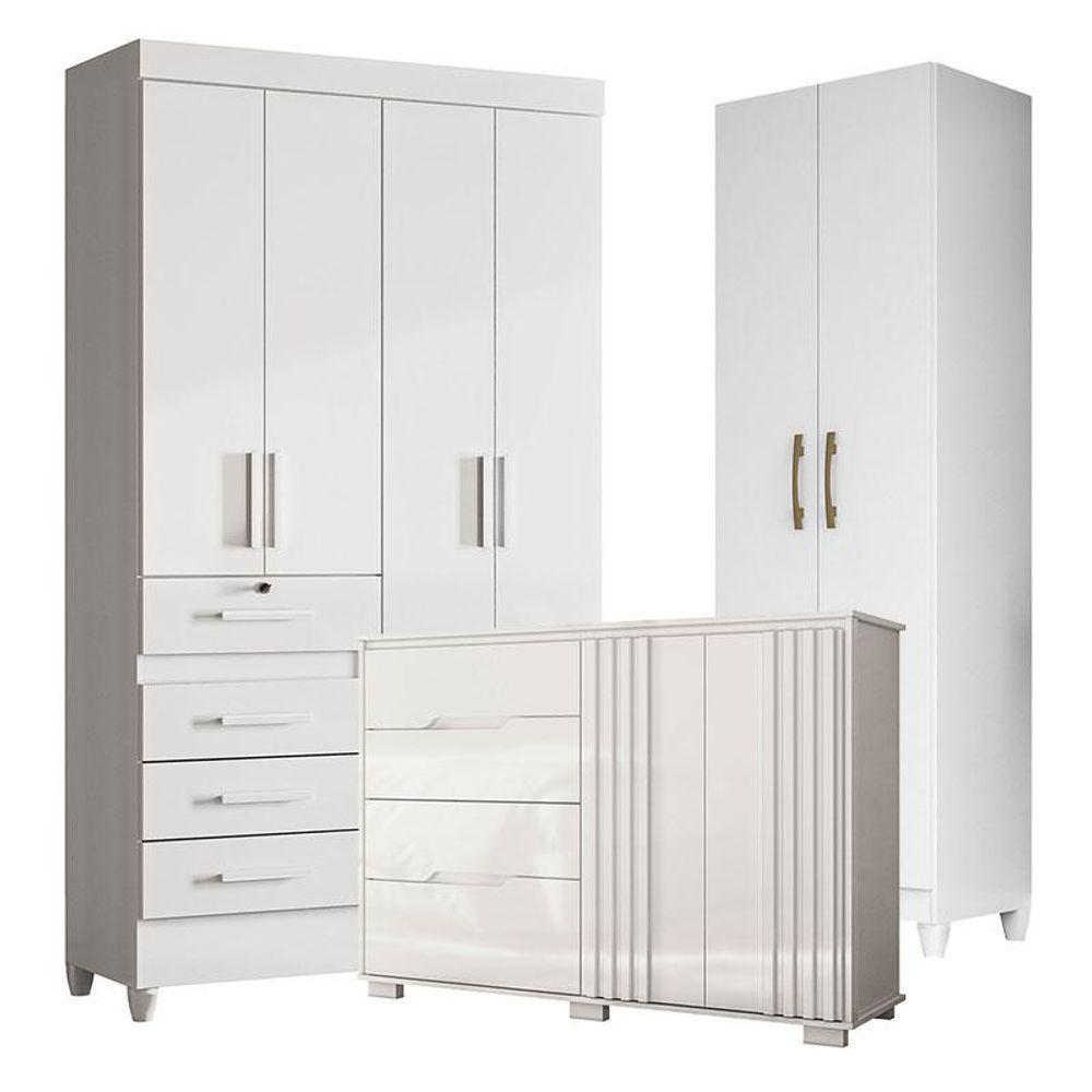 Guarda Roupa Infantil Sobral Com Cômoda Texas E Armário Multiuso New íris Branco Brilho - Moval - 1