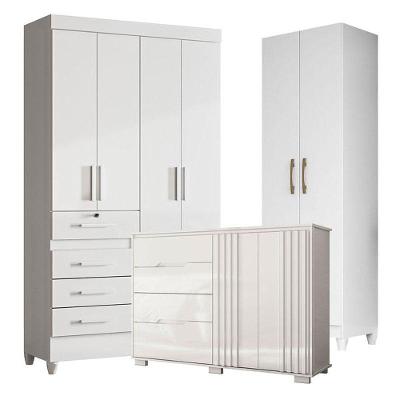 Guarda Roupa Infantil Sobral Com Cômoda Texas E Armário Multiuso New íris Branco Brilho - Moval