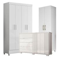 Guarda Roupa Infantil Madri Com Cômoda Texas E Armário Multiuso New íris Branco Brilho - Moval - 1