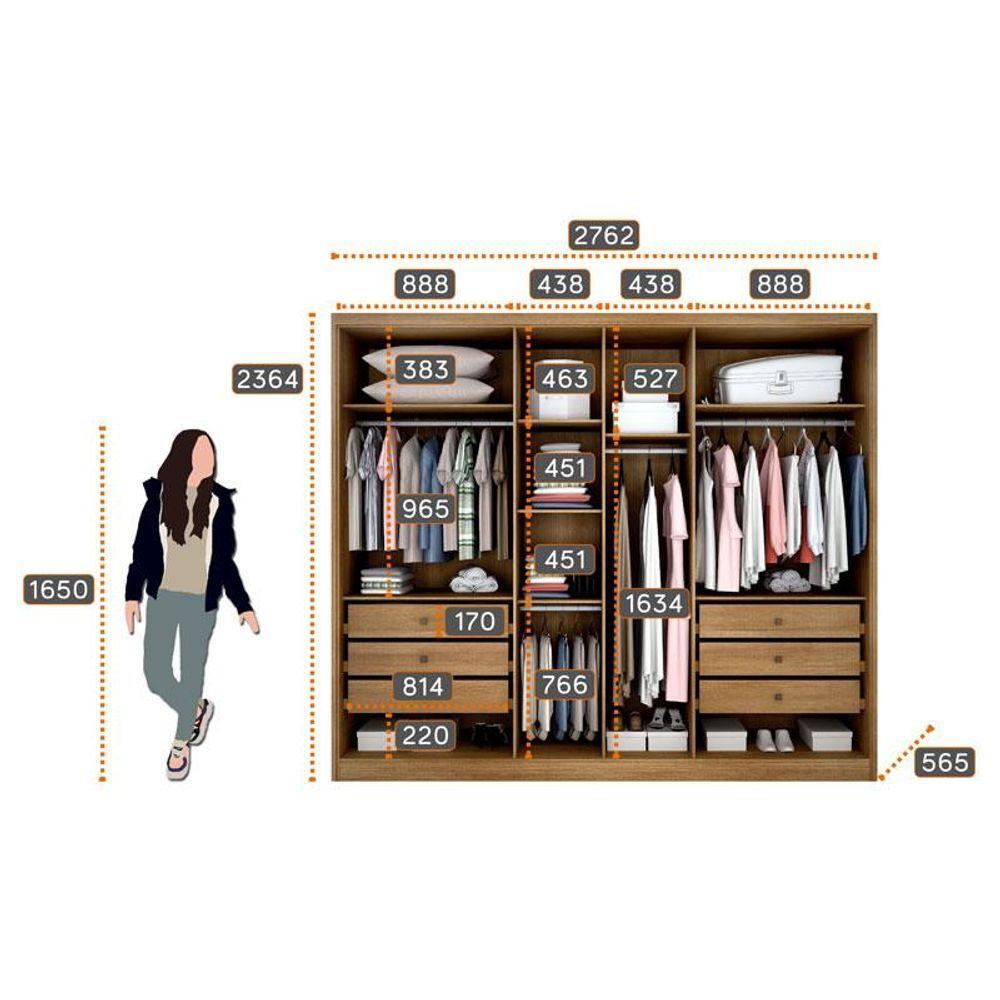 Guarda Roupa Casal Livorno 6 Portas 6 Gavetas Cumaru 25 Fendi Com Espelho - Novo Horizonte - 2