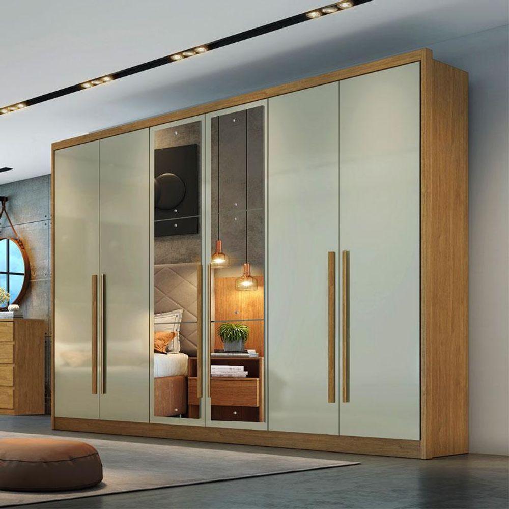 Guarda Roupa Casal Livorno 6 Portas 6 Gavetas Cumaru 25 Fendi Com Espelho - Novo Horizonte - 6