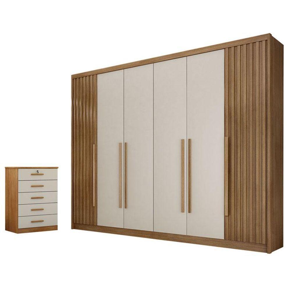 Guarda Roupa Casal Ripado Bragança E Gaveteiro Suiça Cumaru 25 Fendi - Novo Horizonte - 1