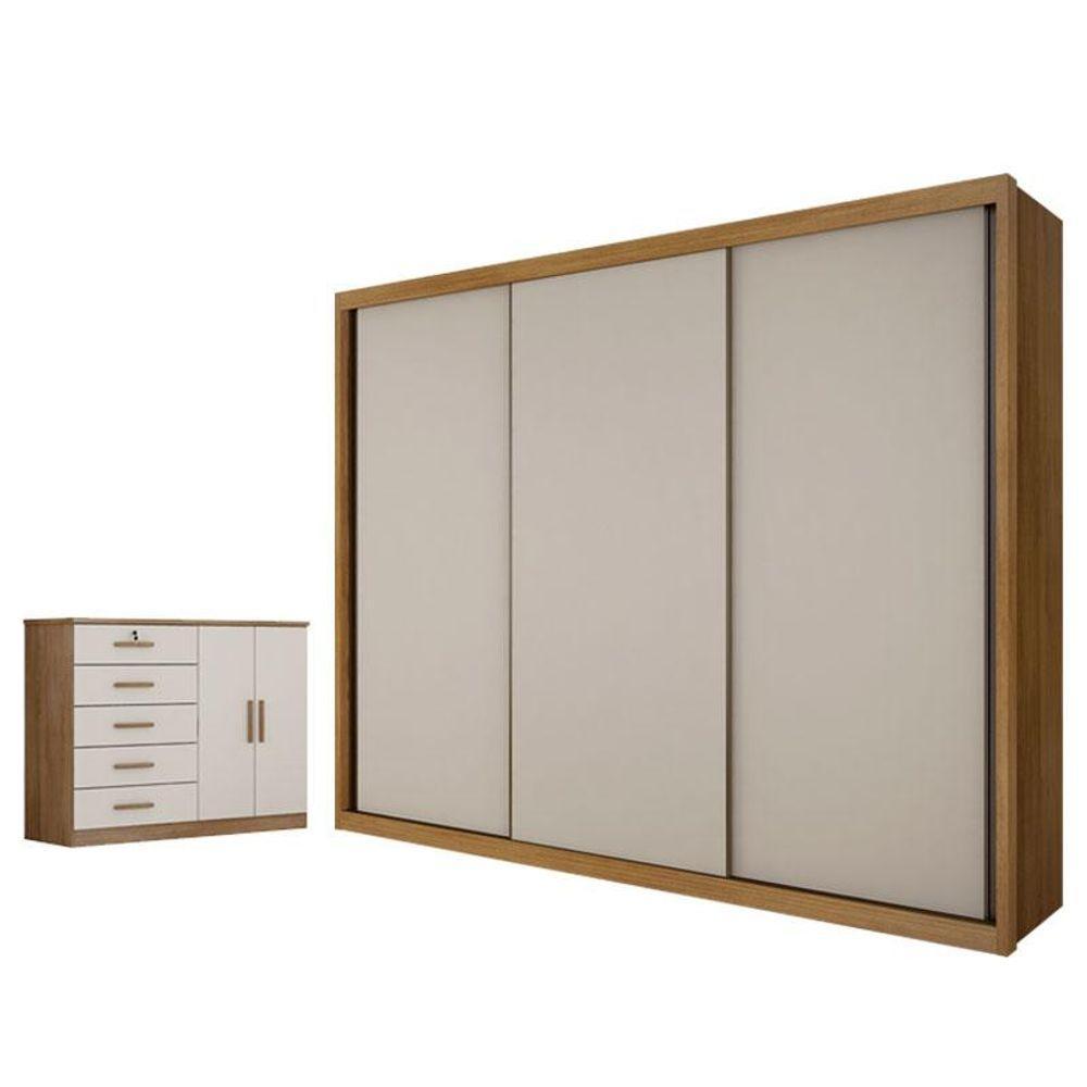 Guarda Roupa Casal Palazzo E Cômoda Seul Cumaru 25 Fendi - Novo Horizonte - 1