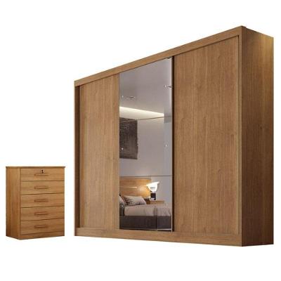 Guarda Roupa Casal Sonetto Com Espelho E Gaveteiro Suiça Cumaru 23 - Novo Horizonte